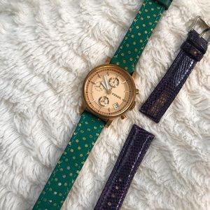 Rose gold Fossil Watch With Interchangeable Bands.